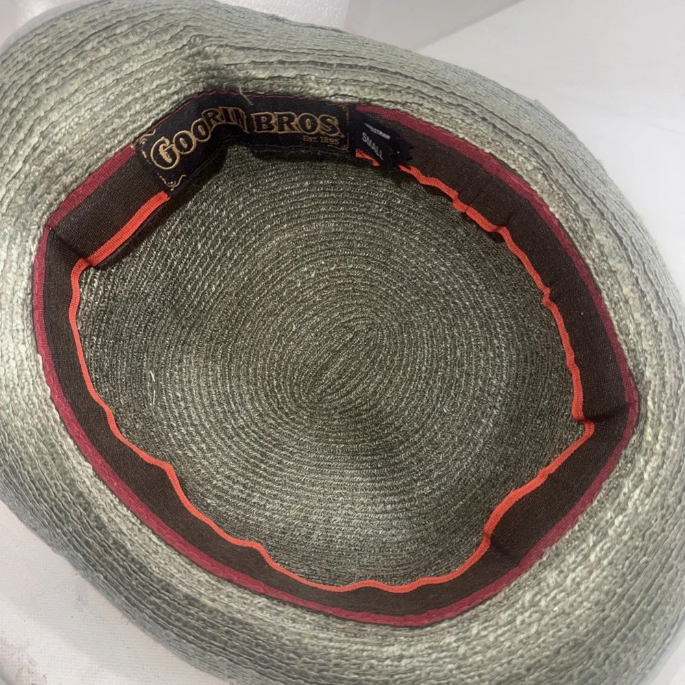 Goorin Bros Paper Woven Straw Fedora Hat Olive Green Burgundy Band Adult Small
